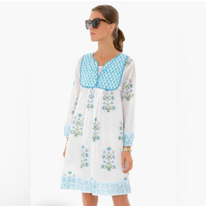 SZ Blockprints Tuckernuck Jodhpur Dress Cornflower Blue Jaipur India Cotton SM